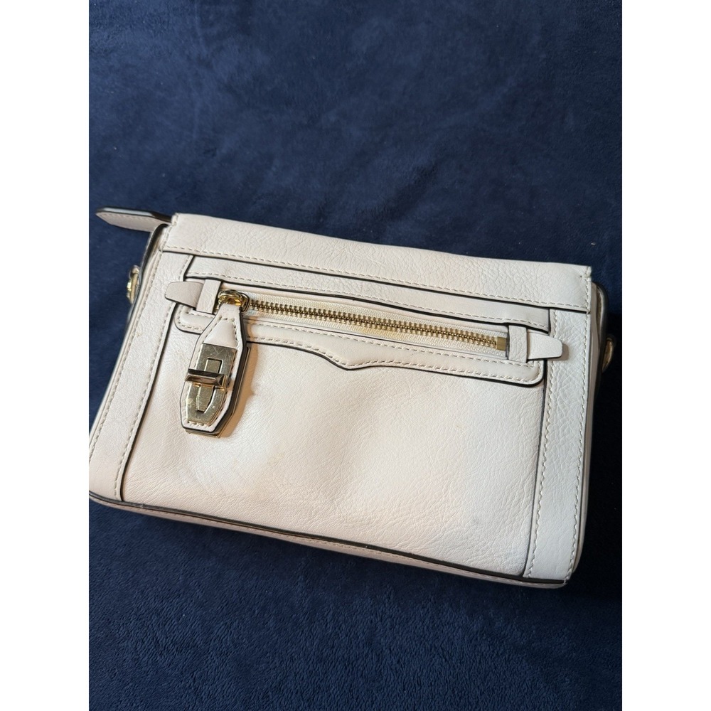 Rebecca Minkoff Leather Mini Crosby Crossbody Bag Taupe Gold Chain Strap Neutral